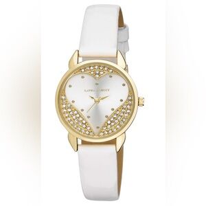 Laura Ashley Ladies Gold Open Heart White Patent Strap Womens